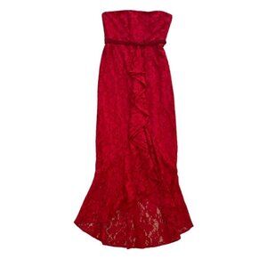 Purificacion Garcia Strapless Lace Red Gown Dress Size 42 US 6